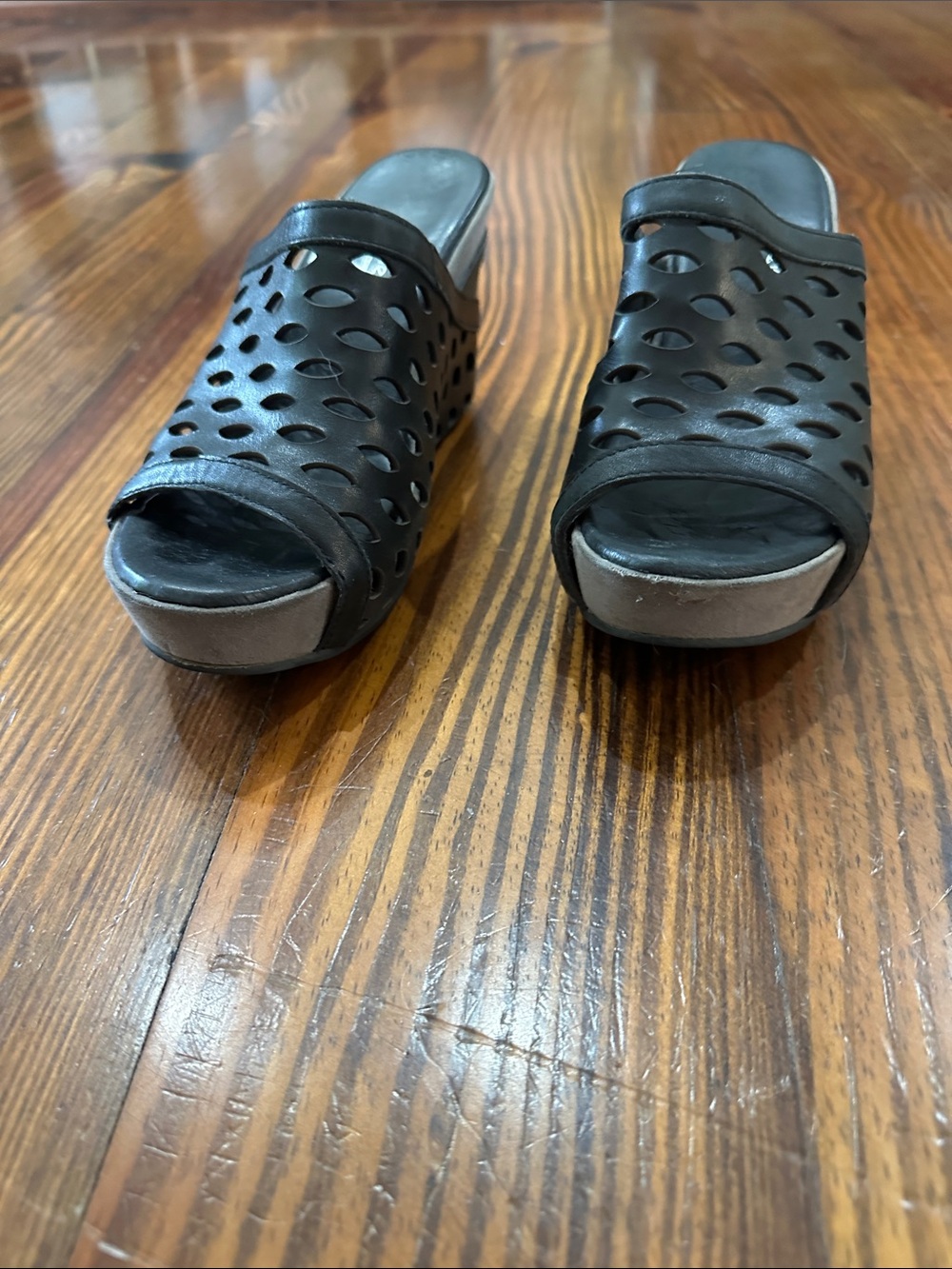 Antelope Black Perforated Wedge Slide Mules - Picture 3 of 8